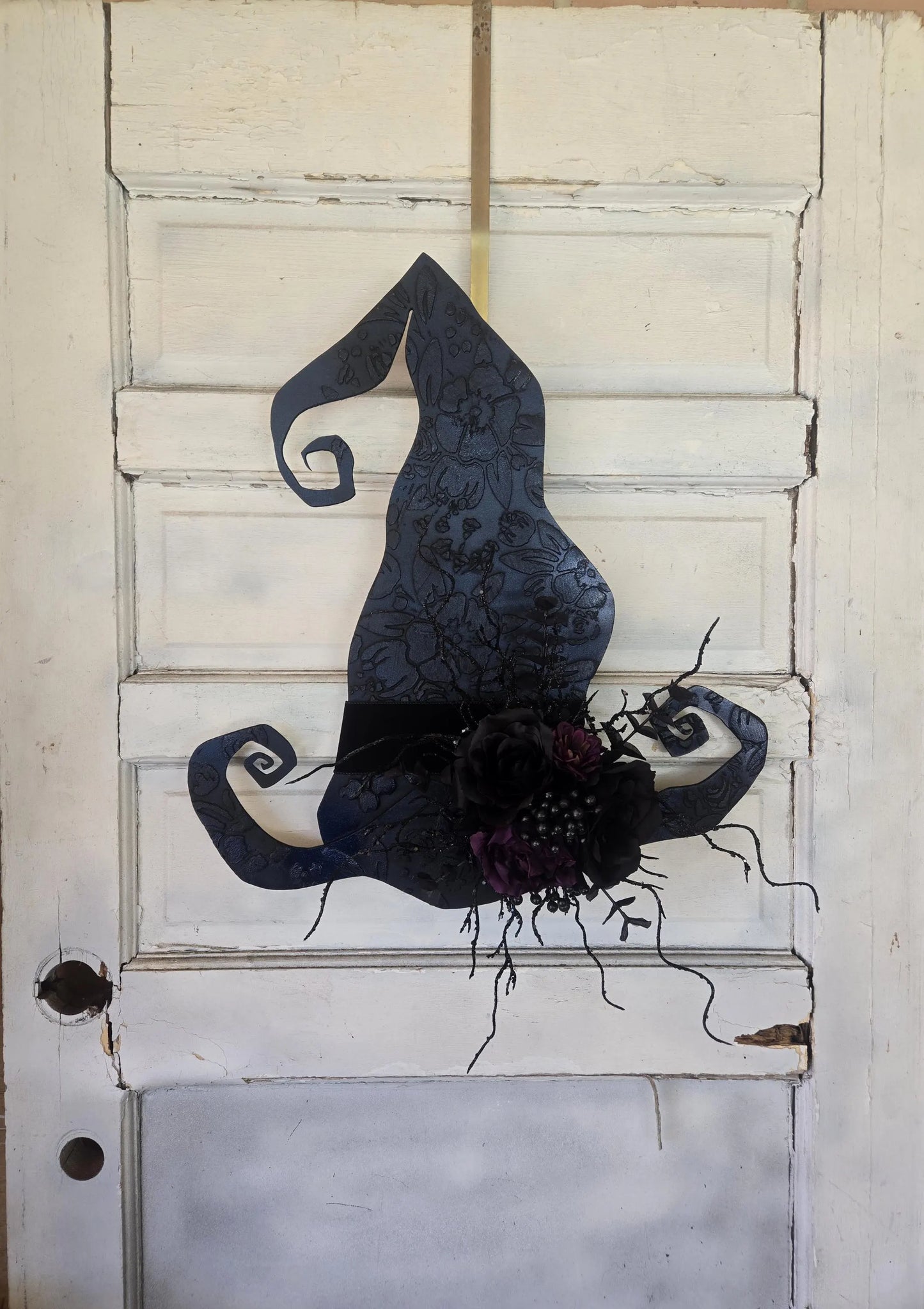 Halloween Black Velvet Ribbon Witch Hat Wreath