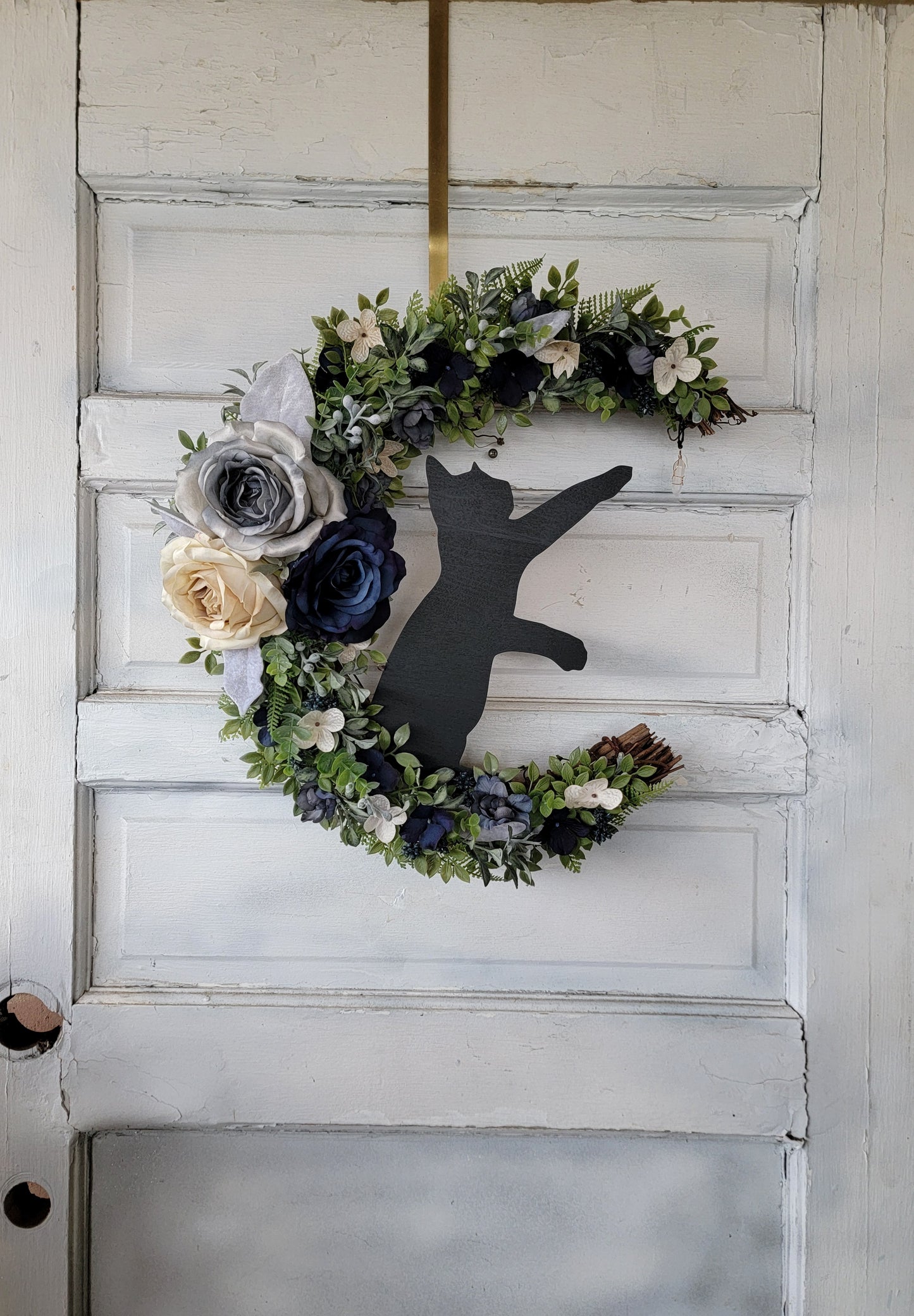 Blue Wildflower Cat Crescent Moon Wreath