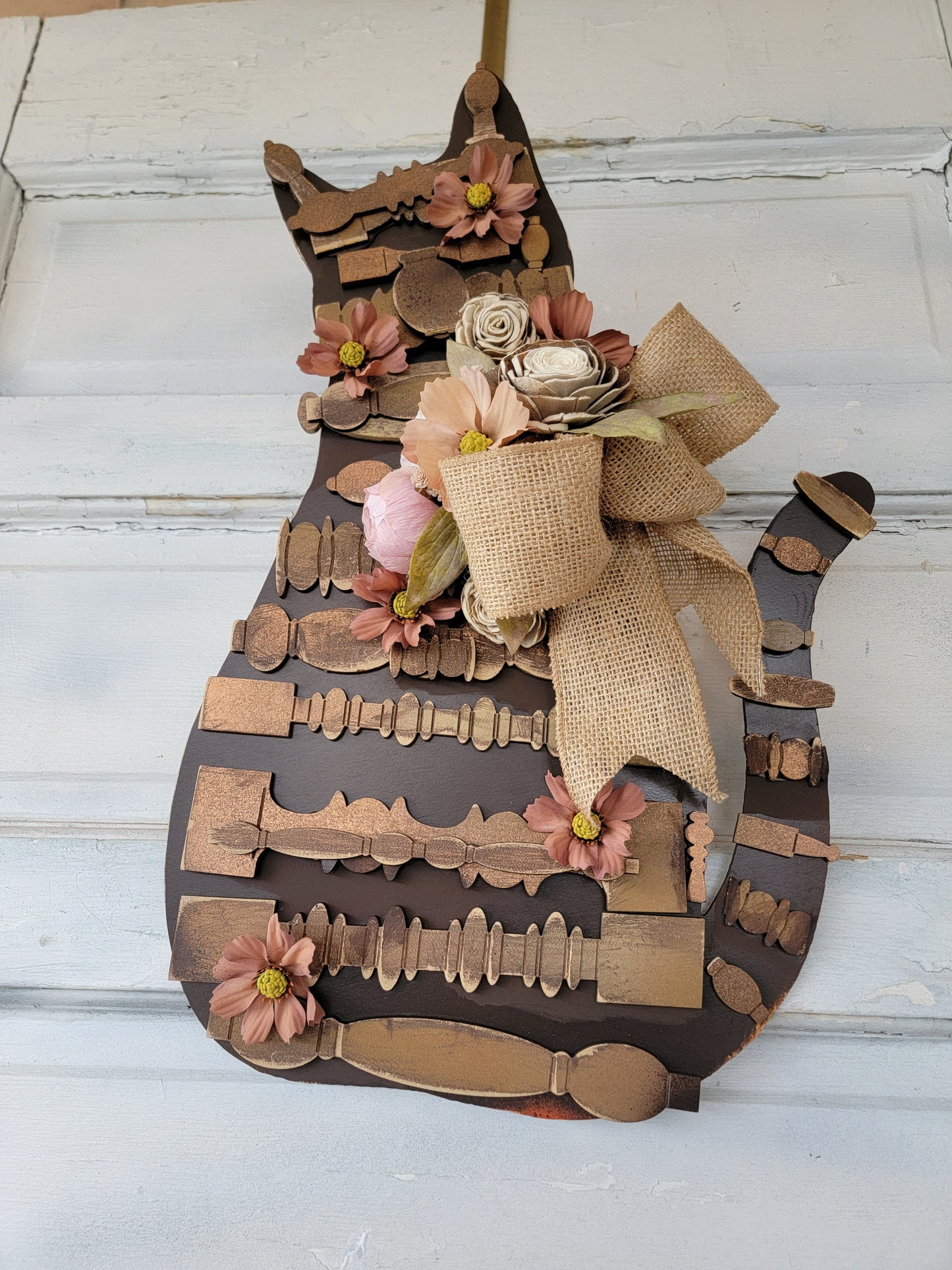 Rustic Spring Spindle Cat Wreath