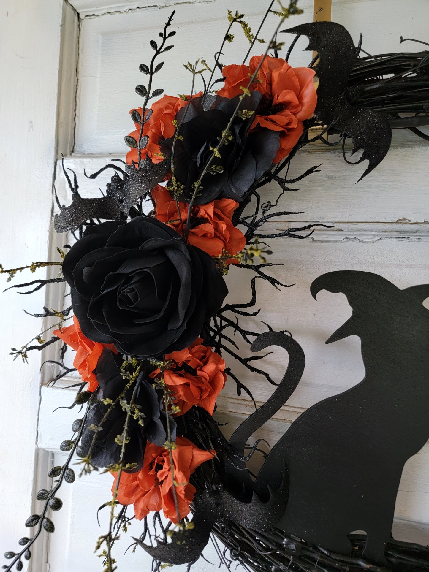 Witch Hat Bat Cat Halloween Crescent Moon Cat Wreath