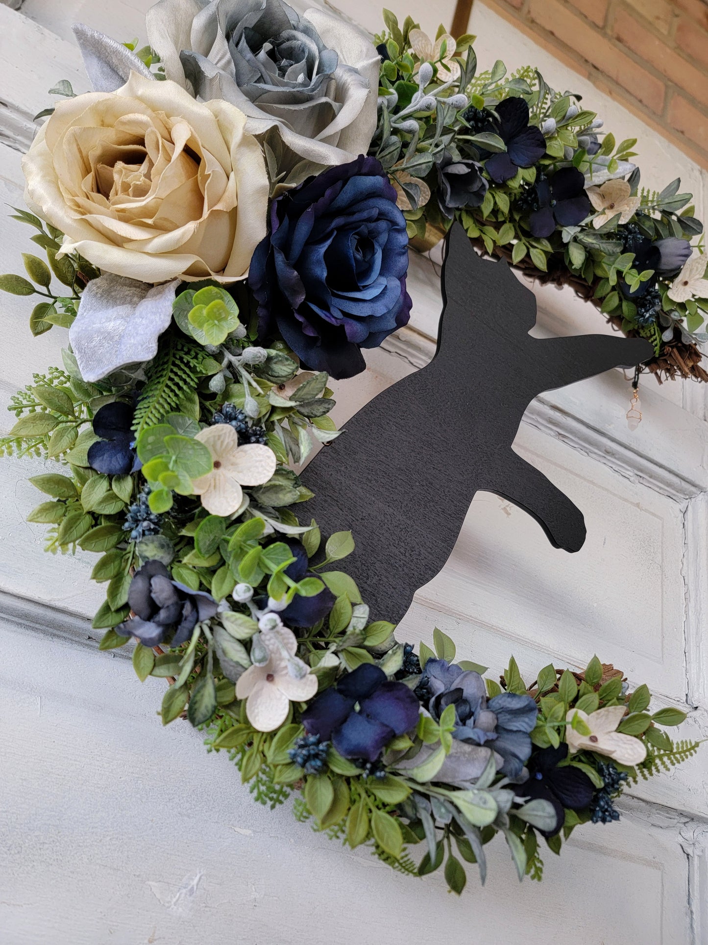 Blue Wildflower Cat Crescent Moon Wreath