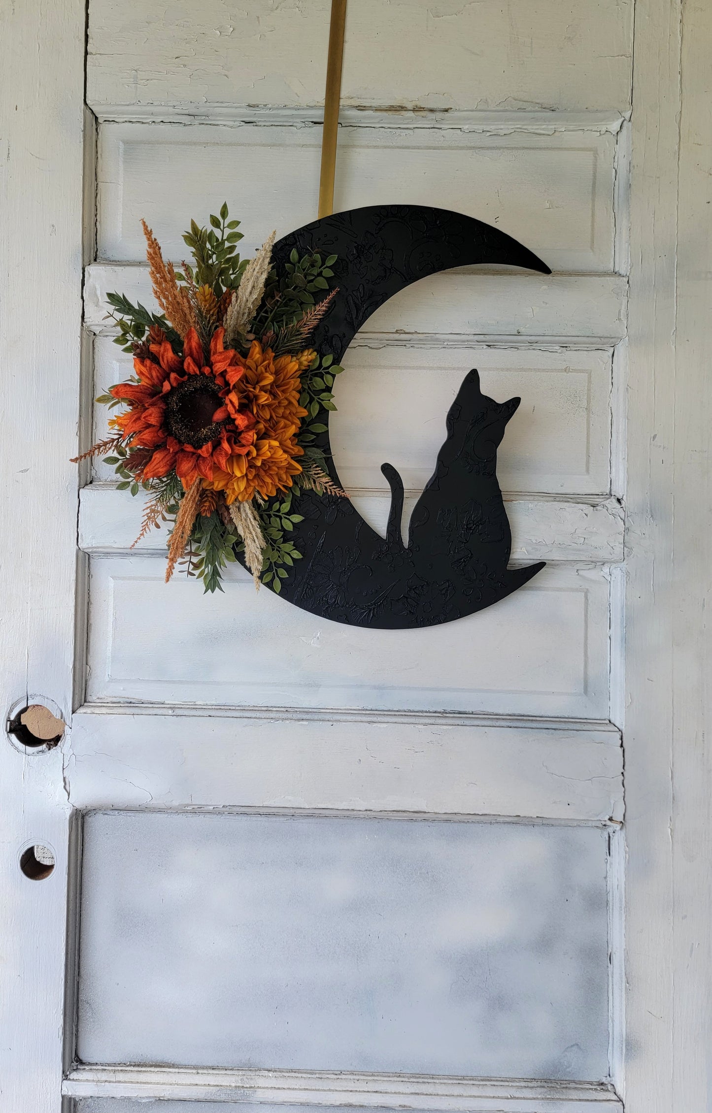 Fall Cat Crescent Moon Sunflower Wreath