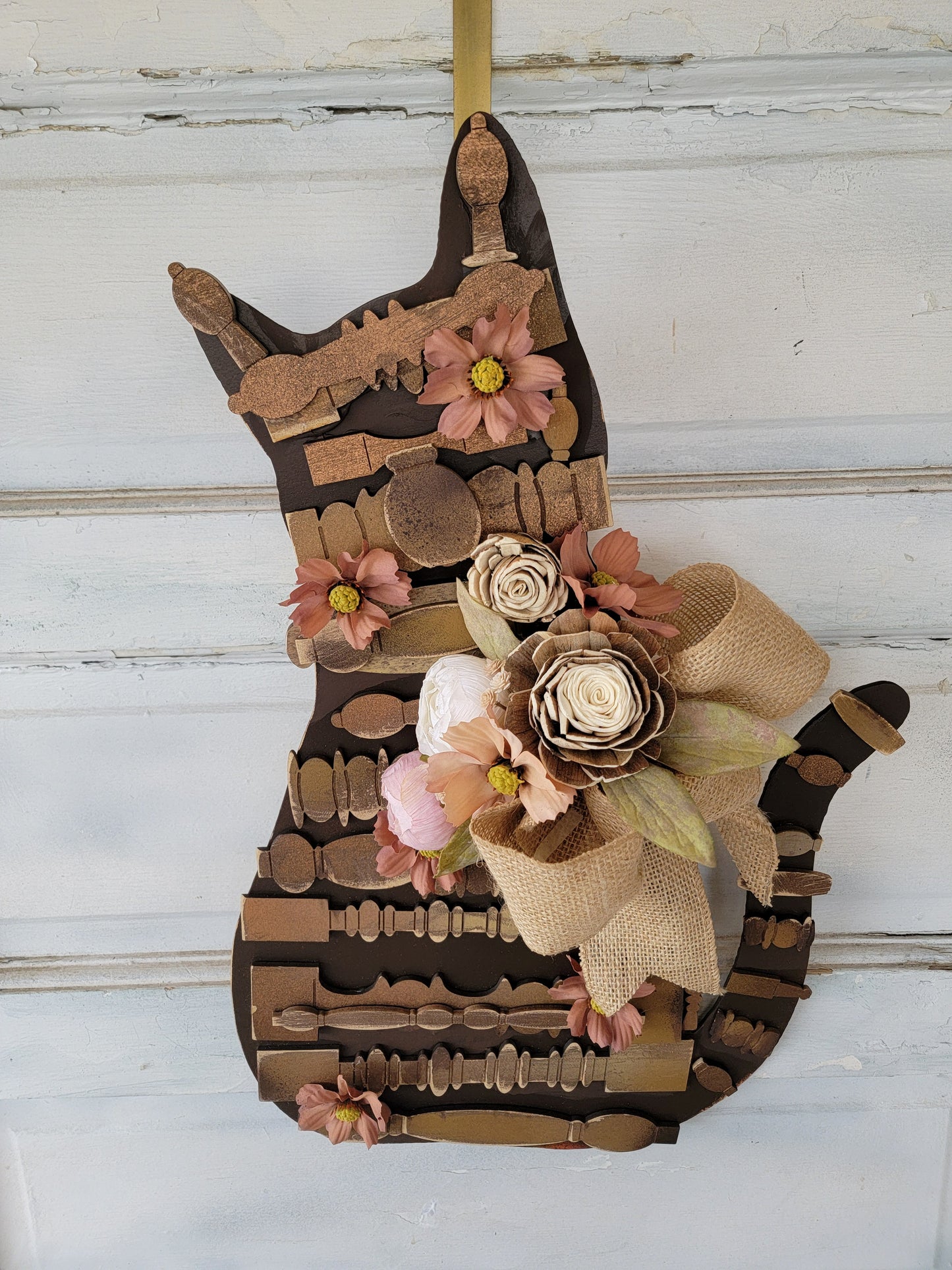 Rustic Spring Spindle Cat Wreath