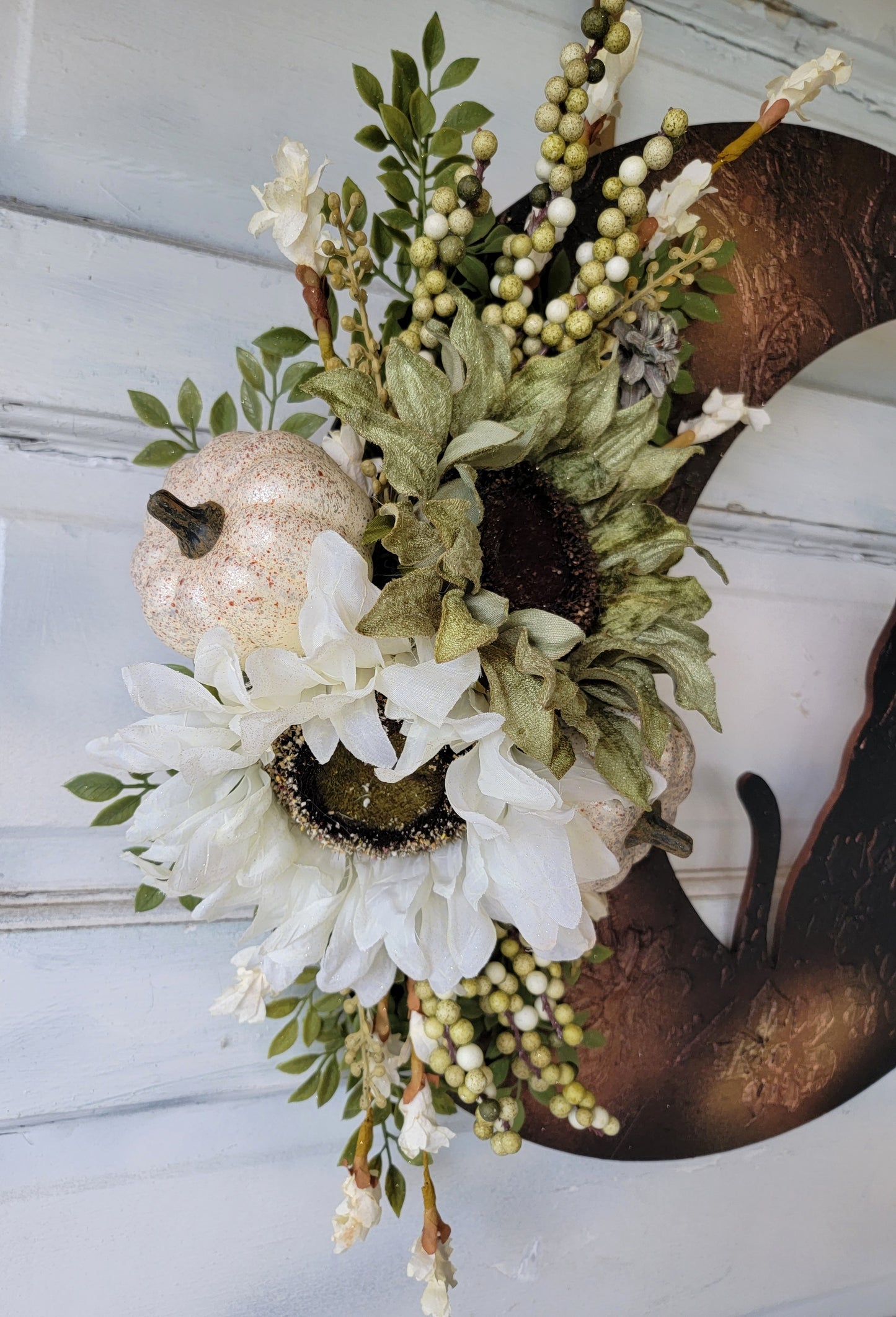 Fall Cat Crescent Moon Sunflower Wreath