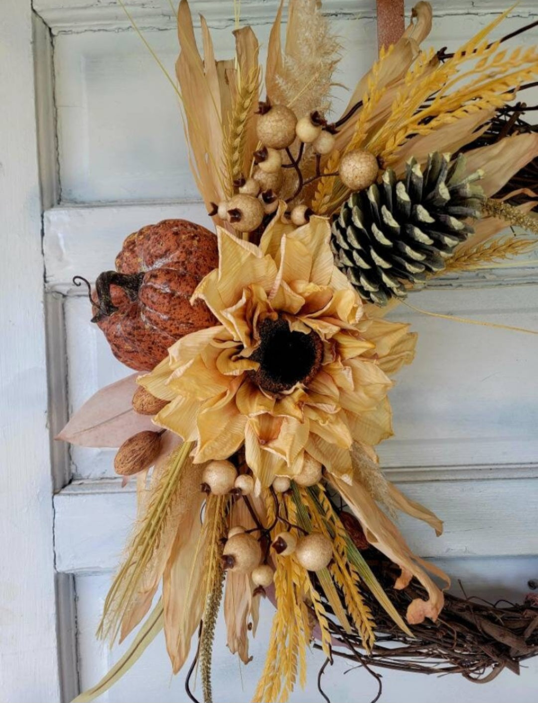 Fall Cat Moon Pumpkin & Sunflower Wreath