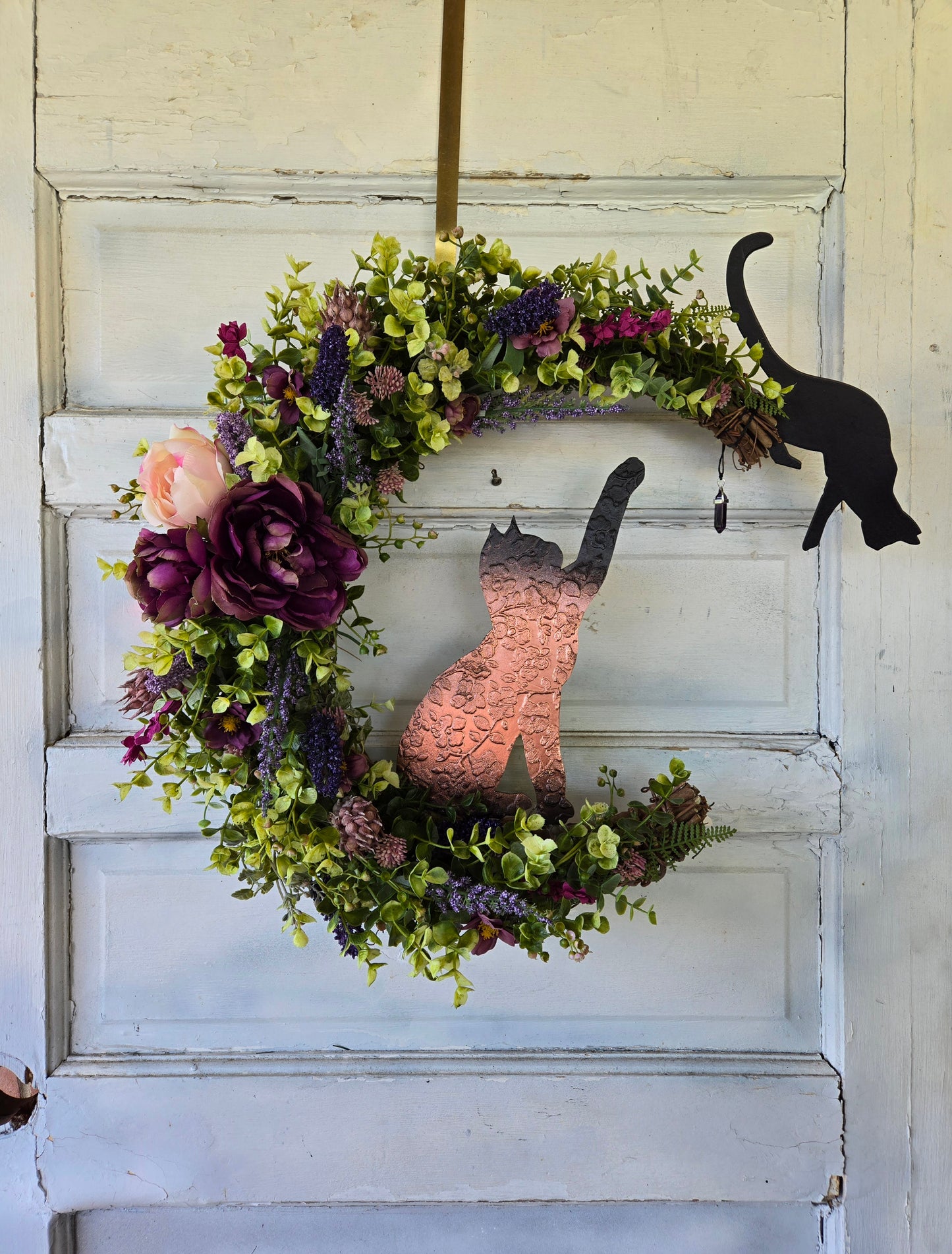 Black Cat Amethyst Crescent Moon Wreath