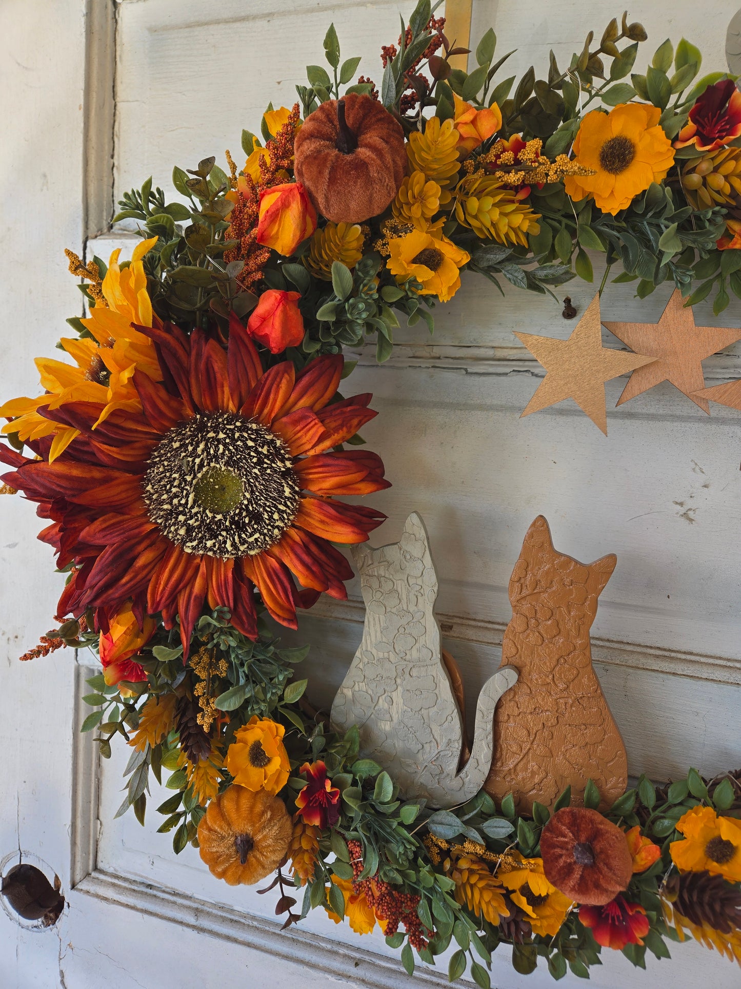 Lighted Autumn Cat Moon Wreath