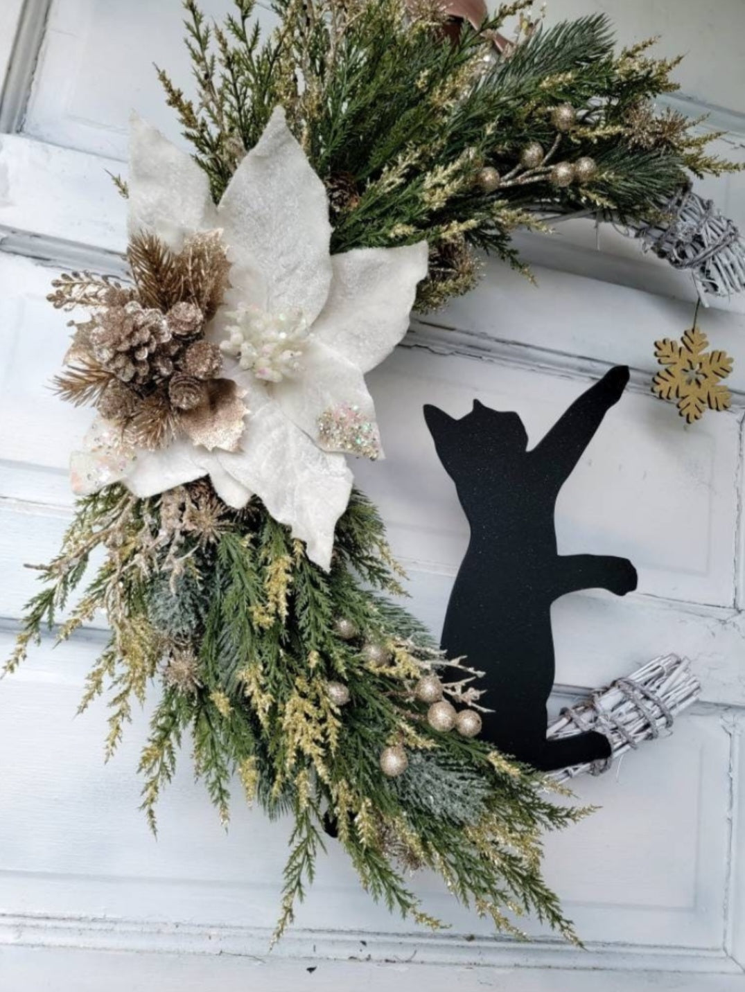 Gold Crescent Moon Black Cat Wreath