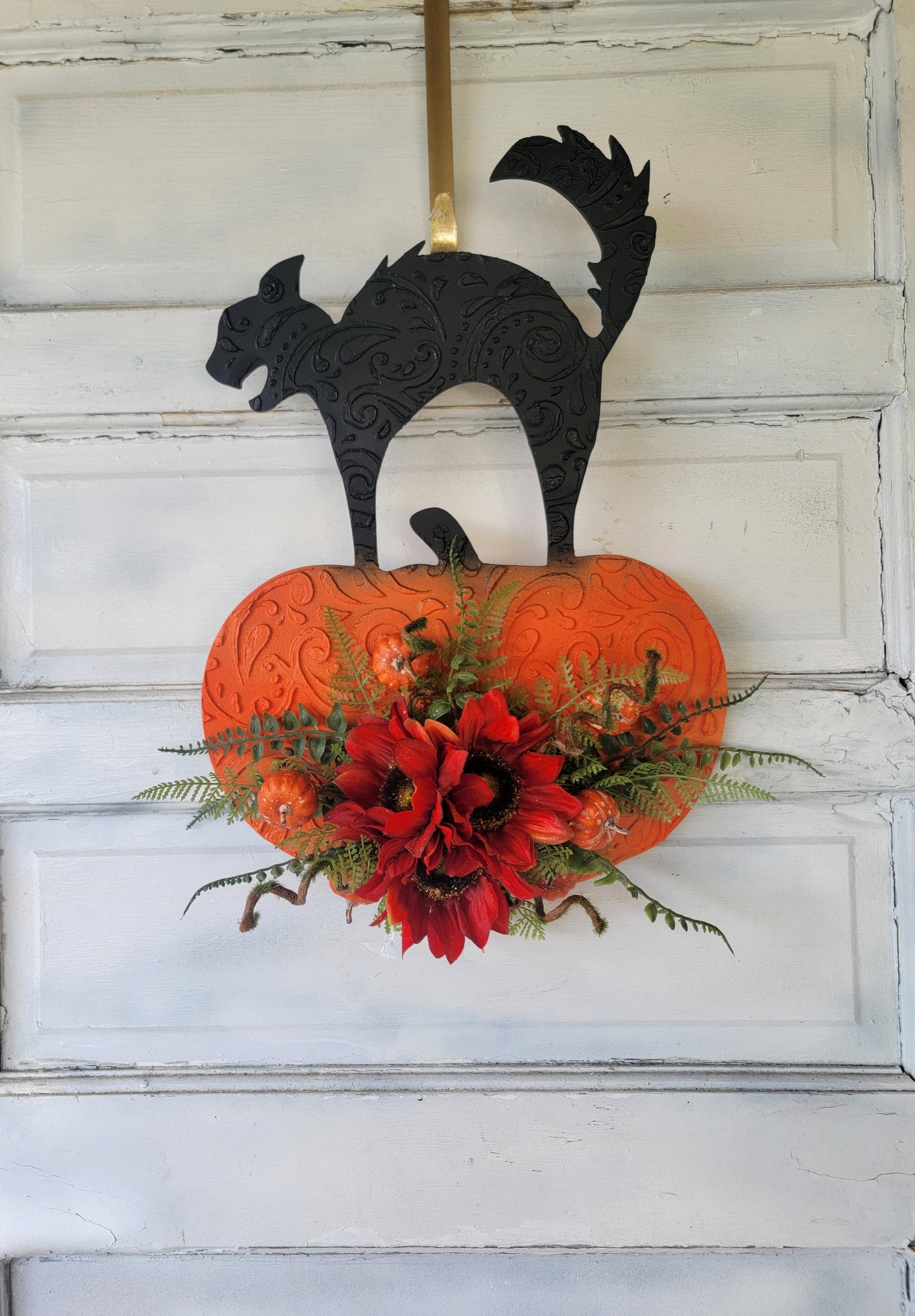 Pumpkin Patch Halloween Cat Wreath