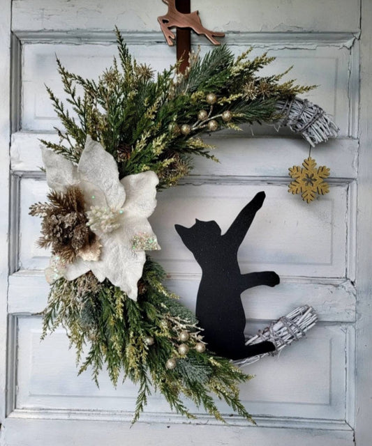 Gold Crescent Moon Black Cat Wreath