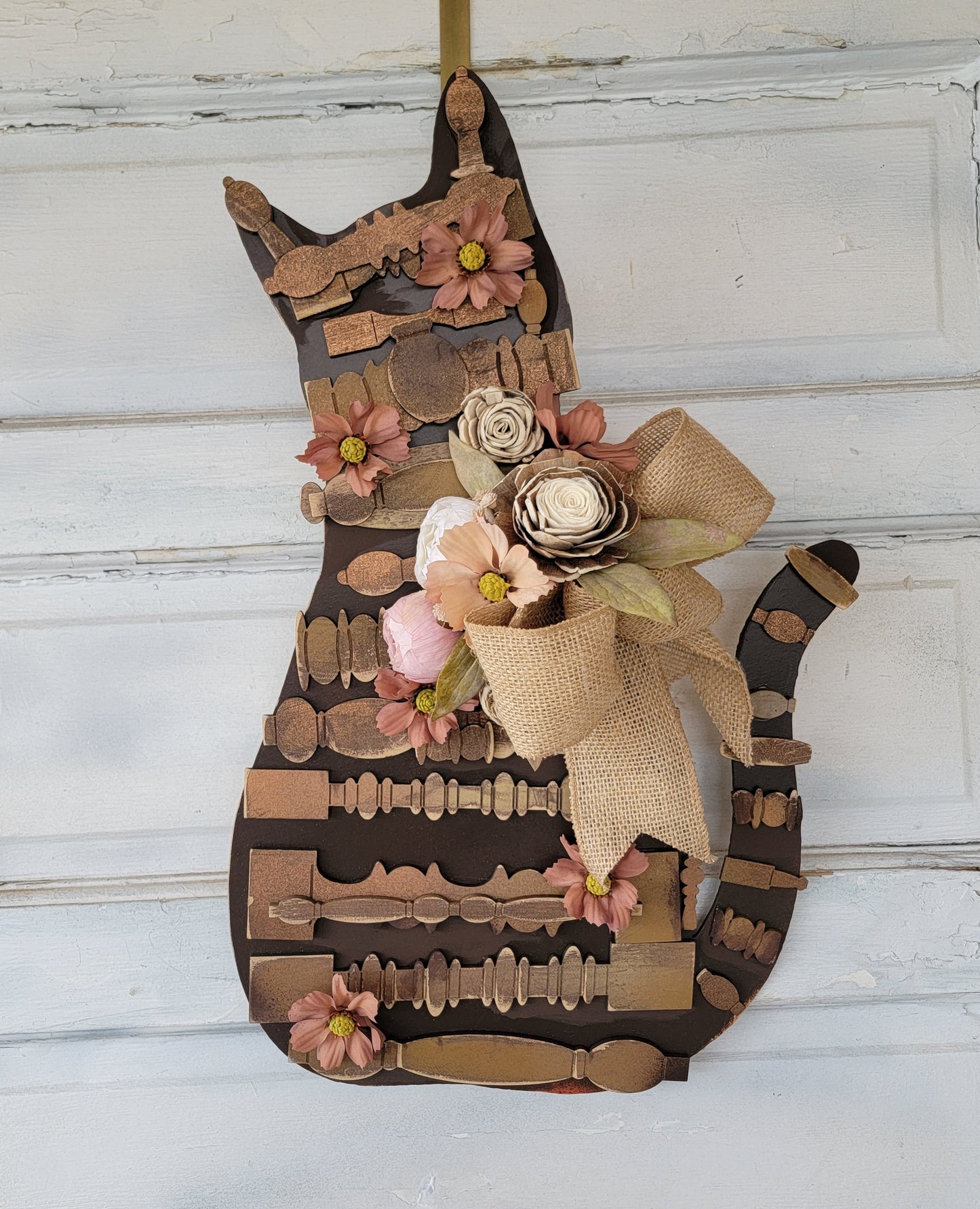 Rustic Spring Spindle Cat Wreath