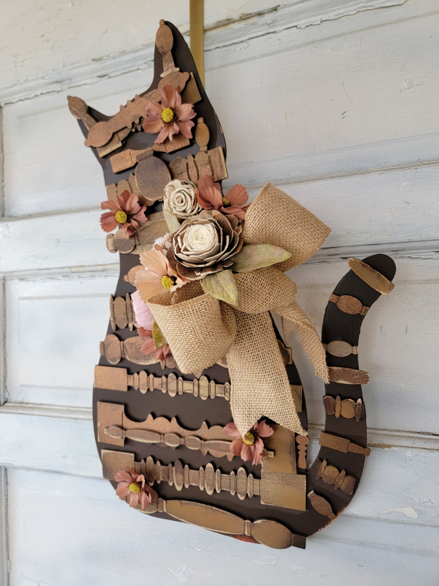 Rustic Spring Spindle Cat Wreath