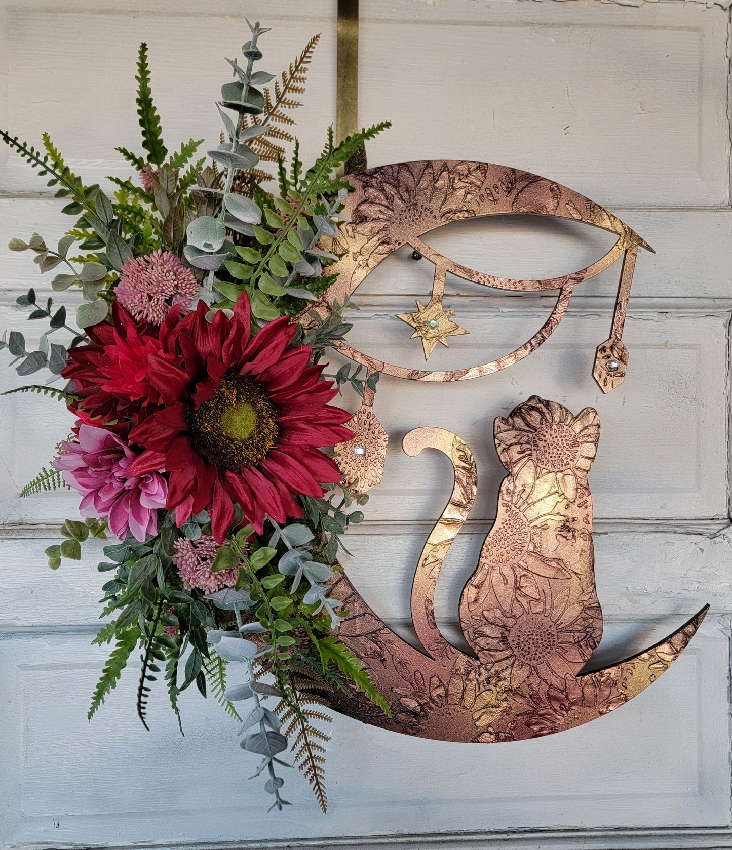 Iridescent Crystal Cat Crescent Moon Wreath