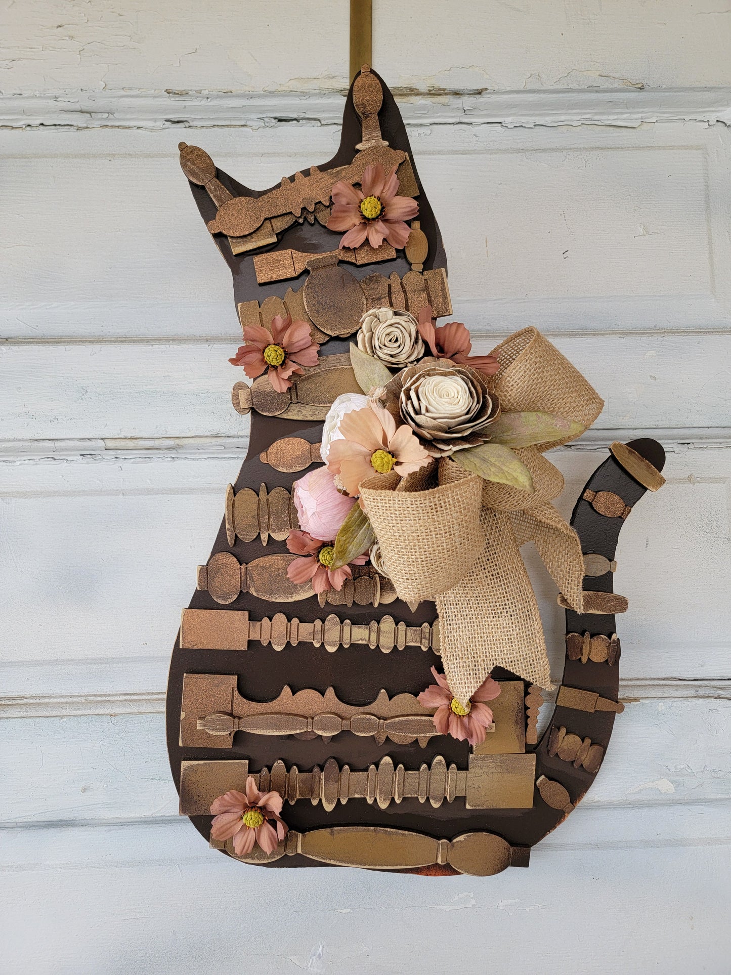 Rustic Spring Spindle Cat Wreath