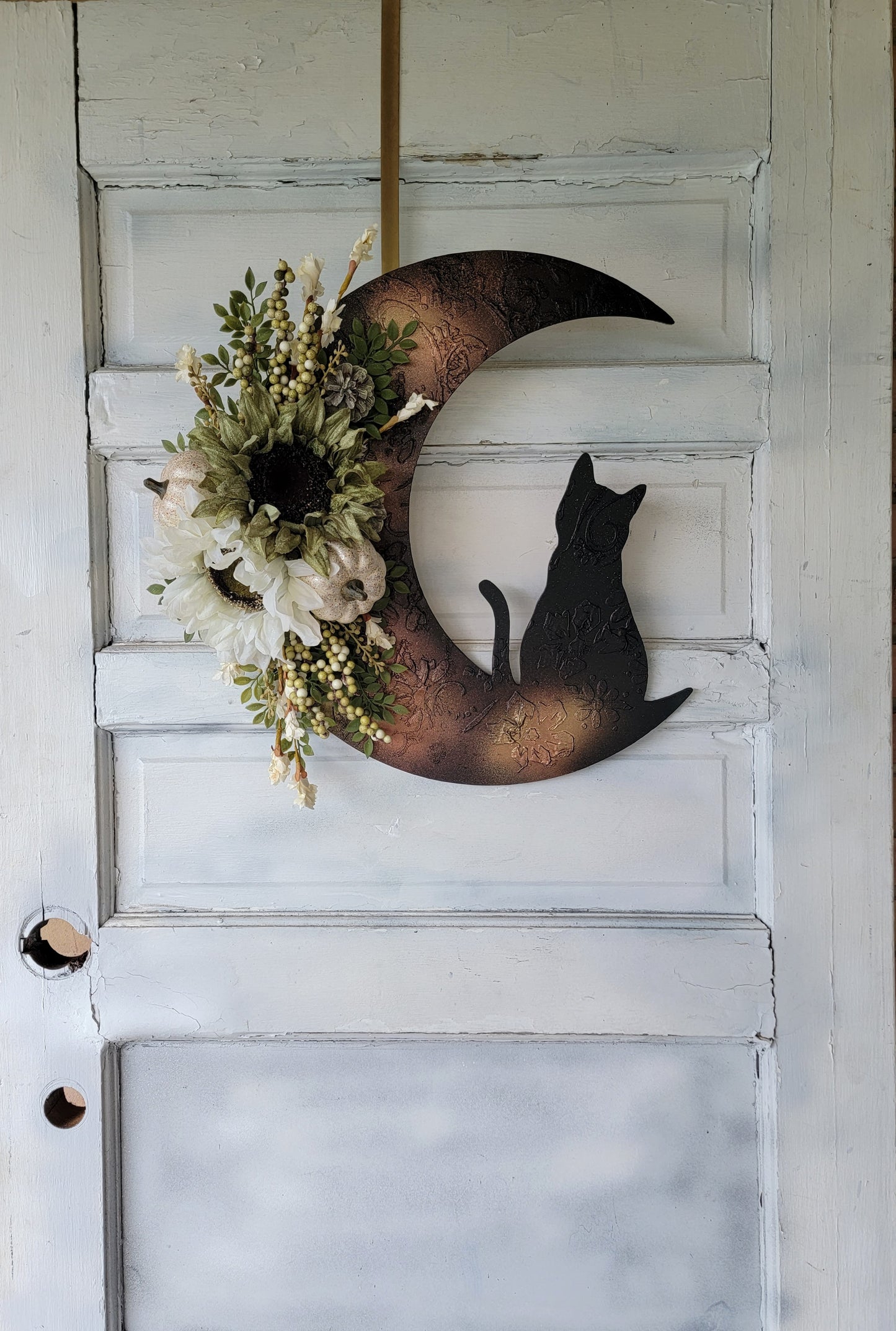 Fall Cat Crescent Moon Sunflower Wreath