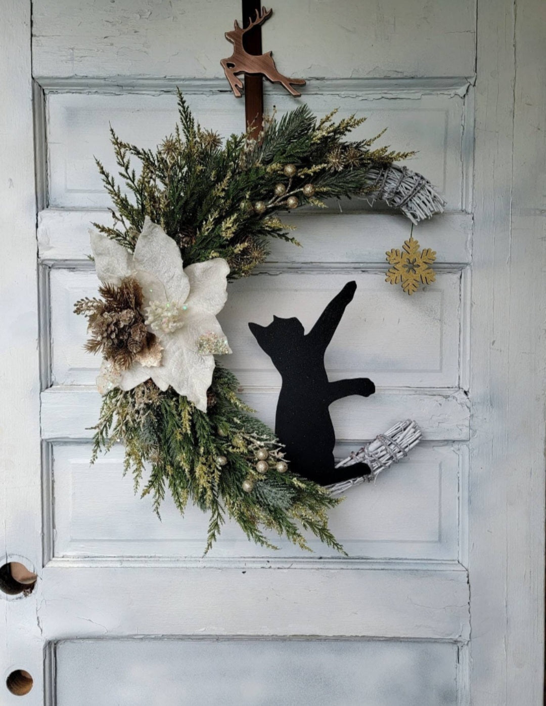 Gold Crescent Moon Black Cat Wreath