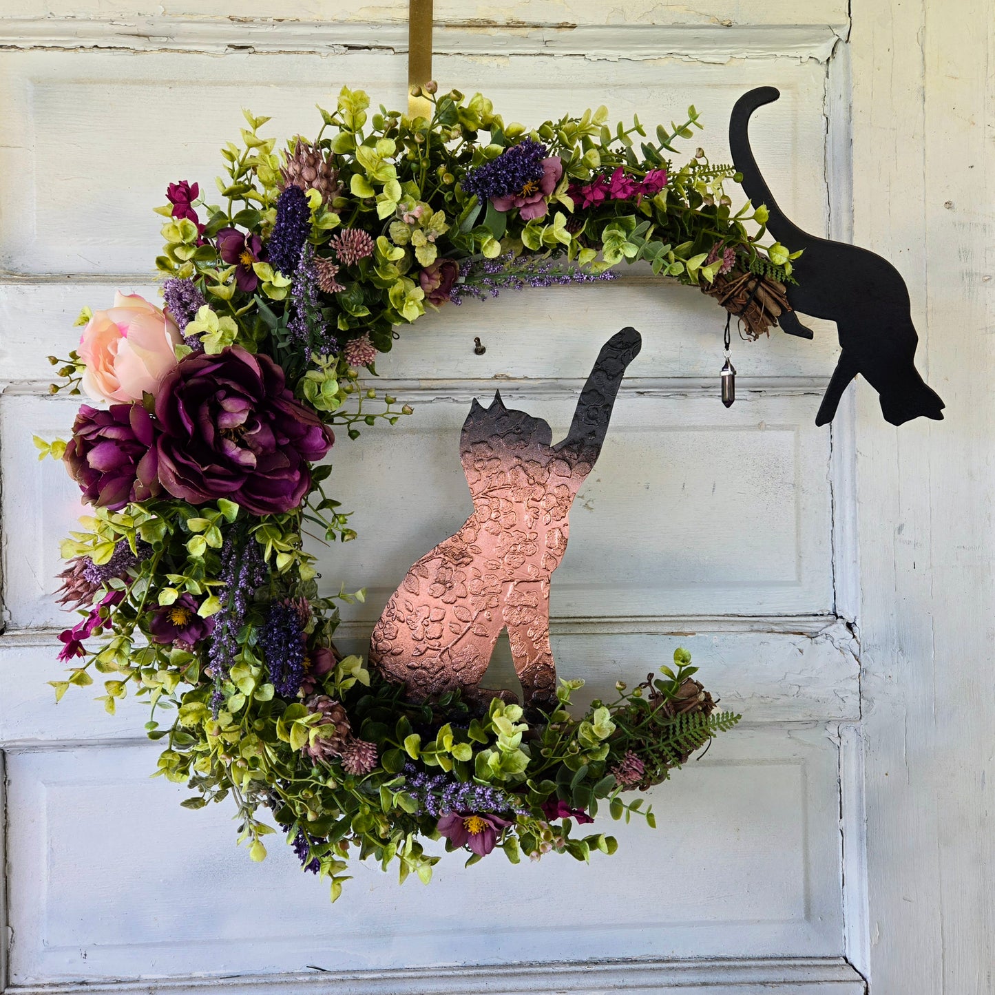 Black Cat Amethyst Crescent Moon Wreath