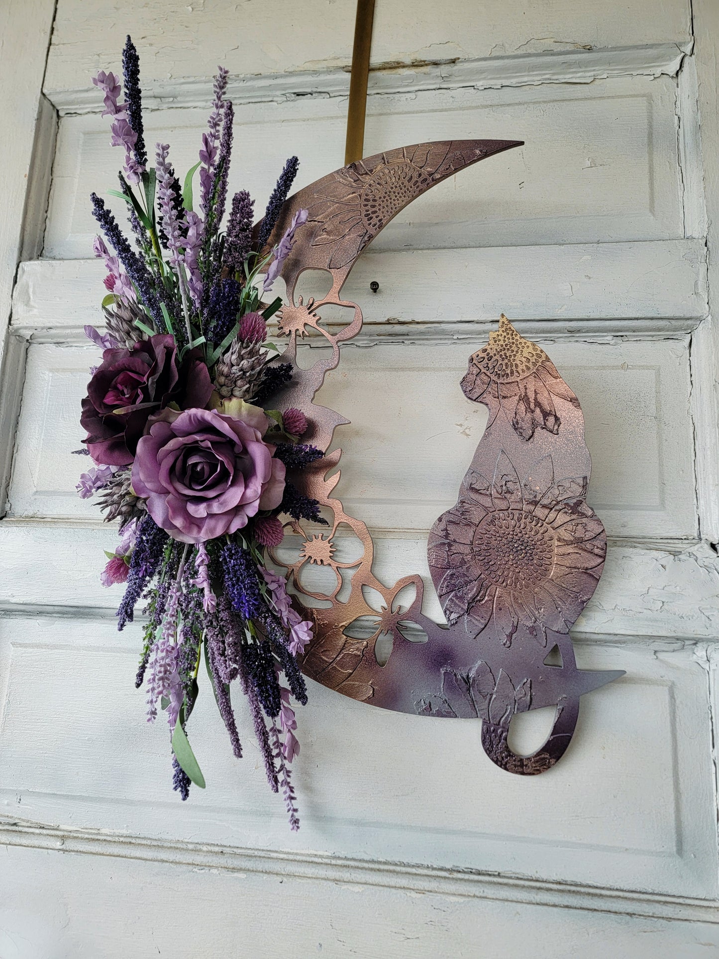 Iridescent Cat Crescent Moon Wreath