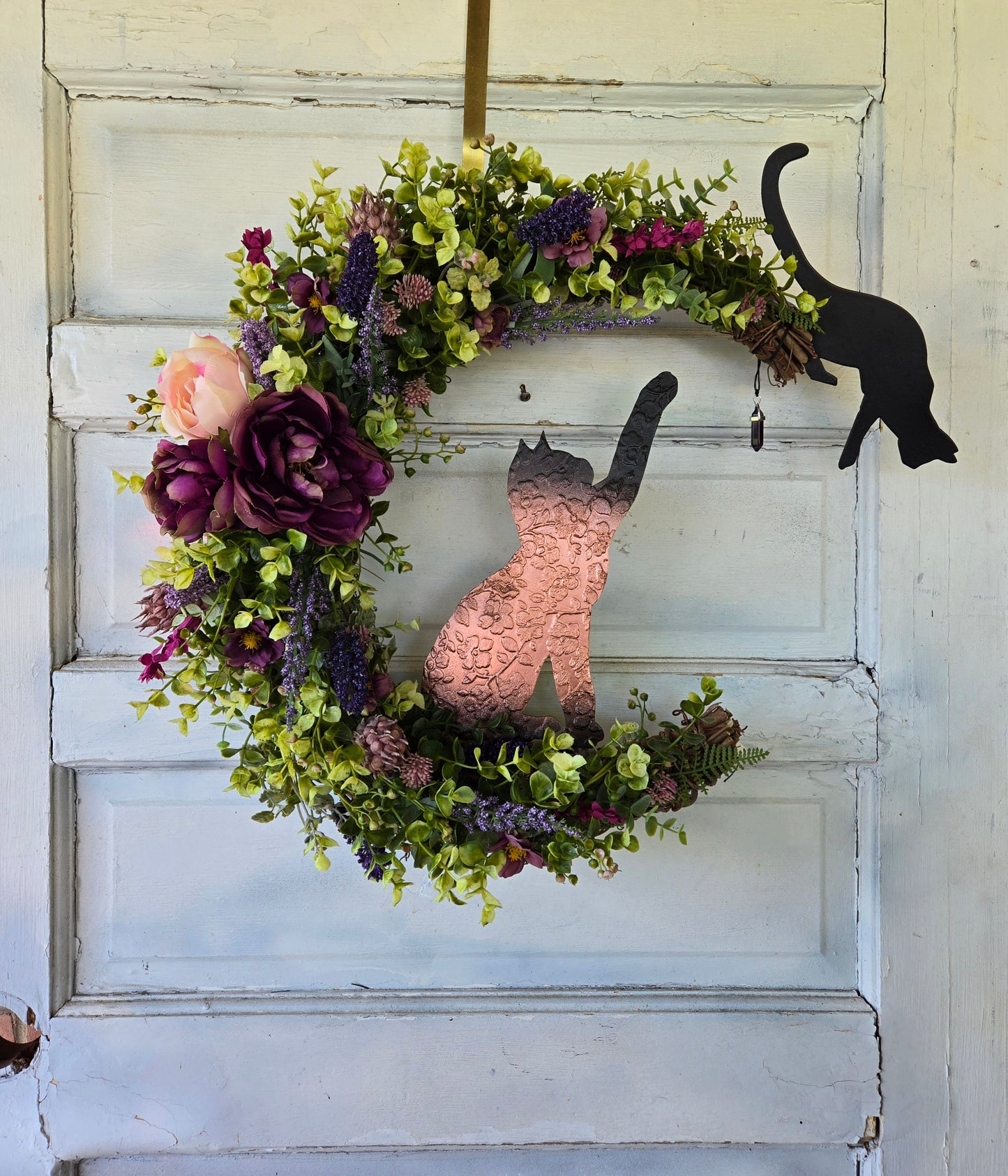 Black Cat Amethyst Crescent Moon Wreath