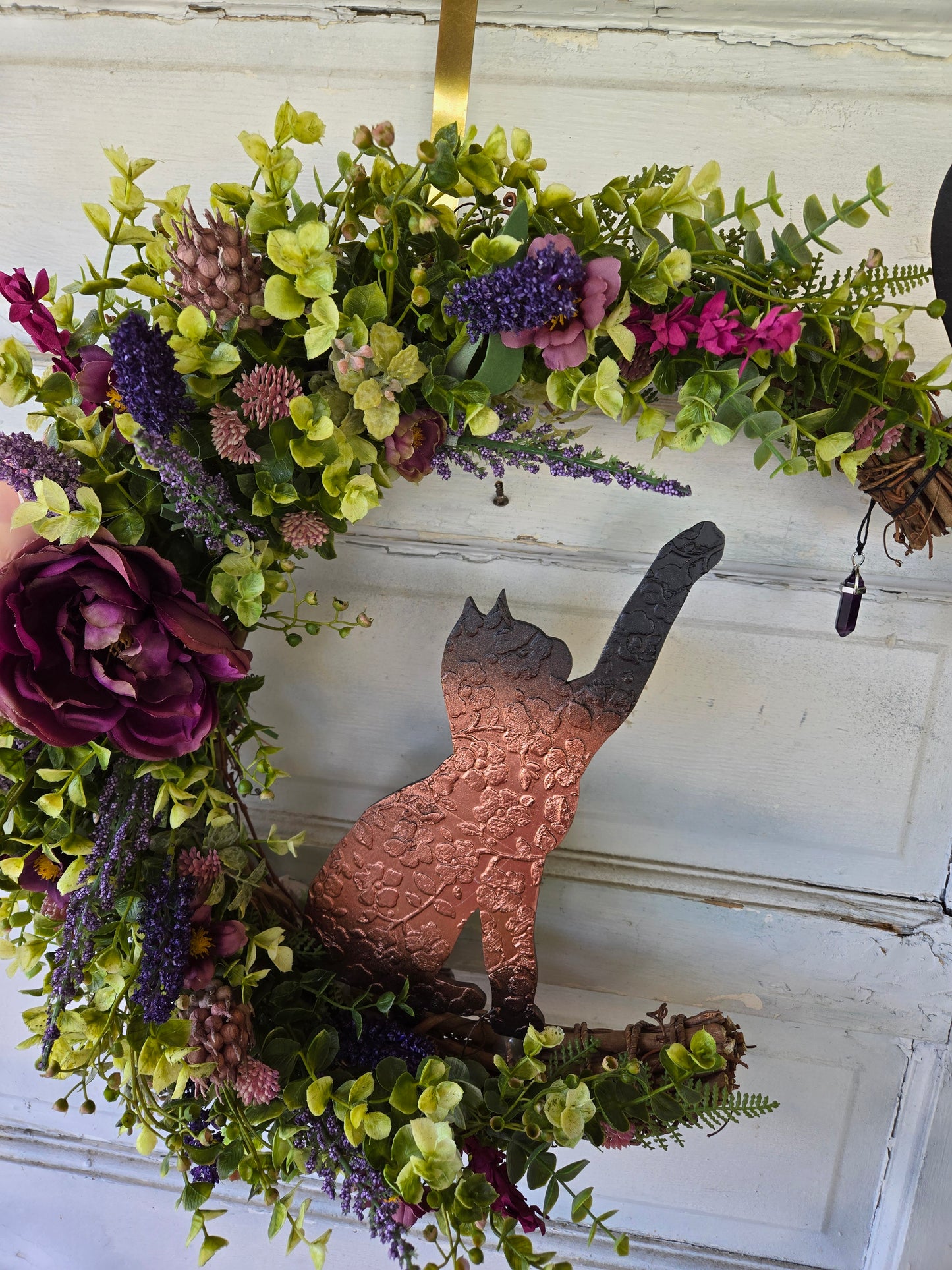 Black Cat Amethyst Crescent Moon Wreath