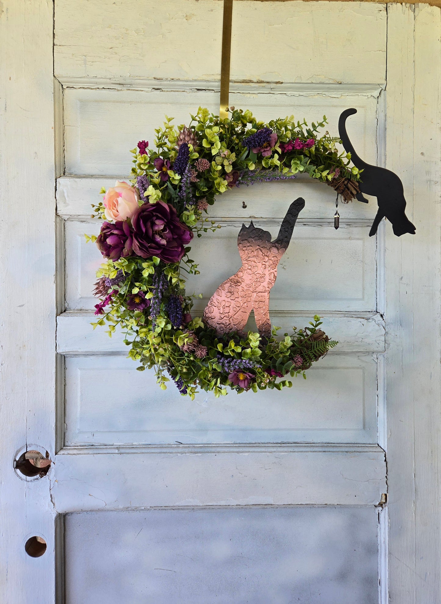 Black Cat Amethyst Crescent Moon Wreath