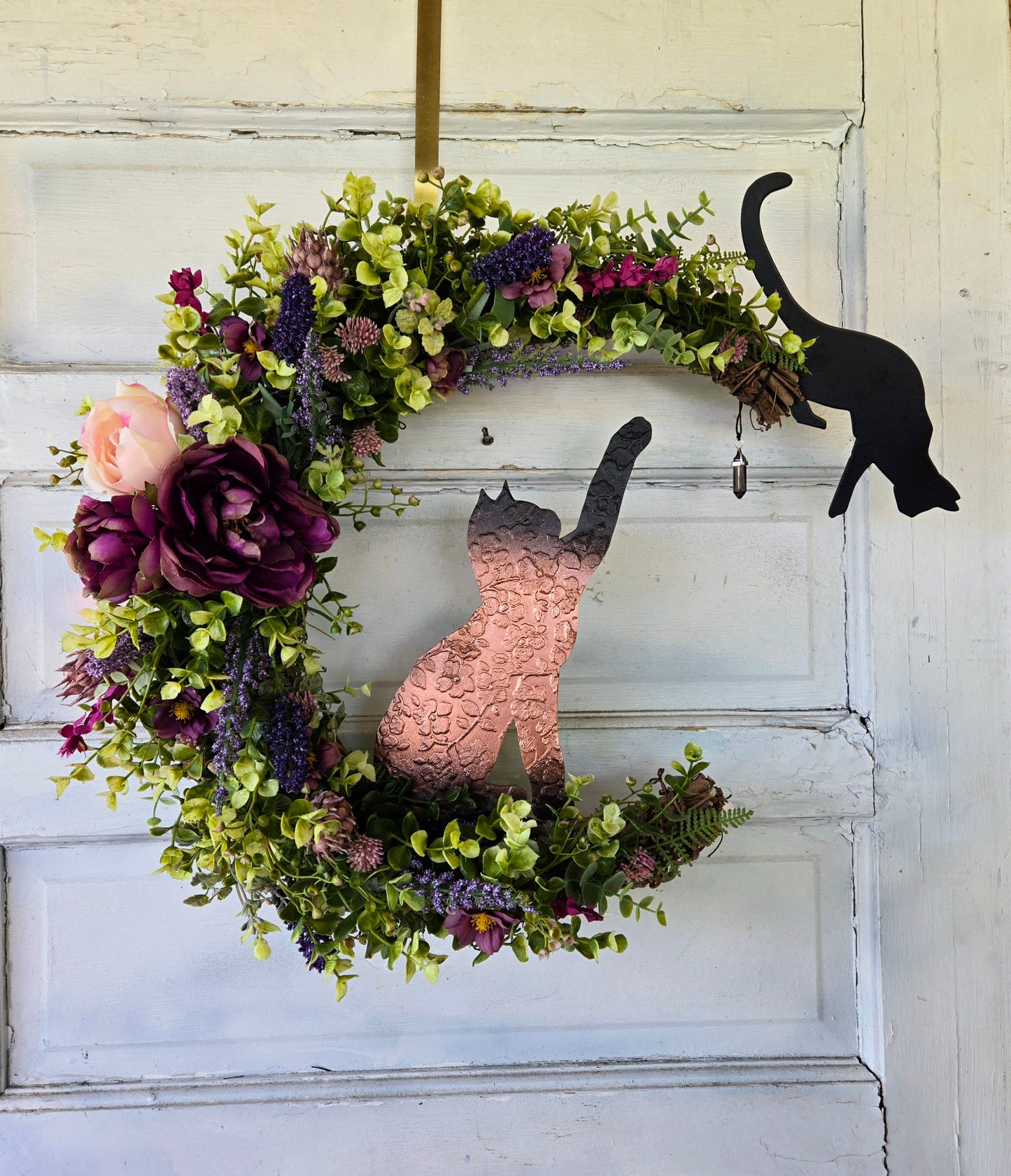 Black Cat Amethyst Crescent Moon Wreath