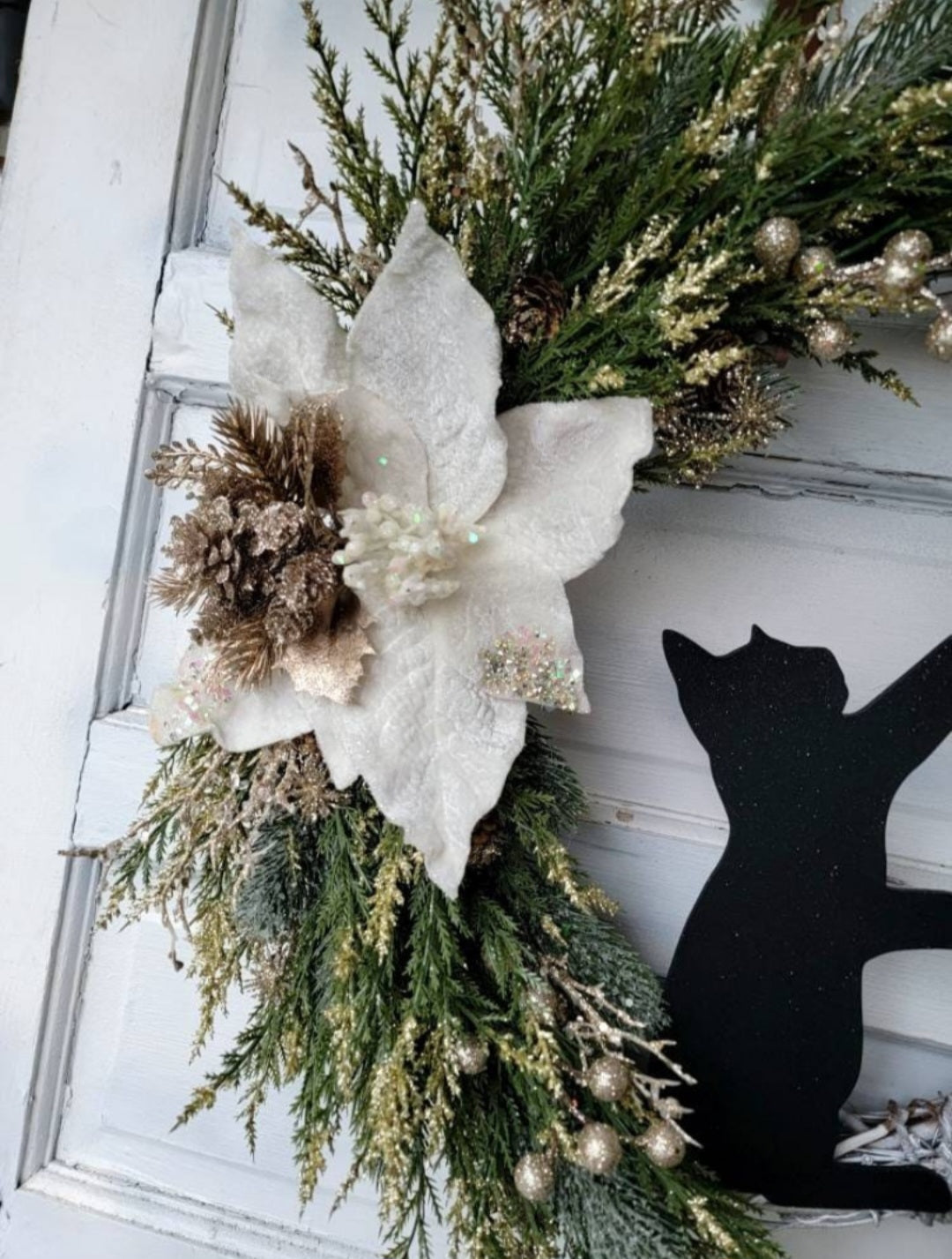 Gold Crescent Moon Black Cat Wreath