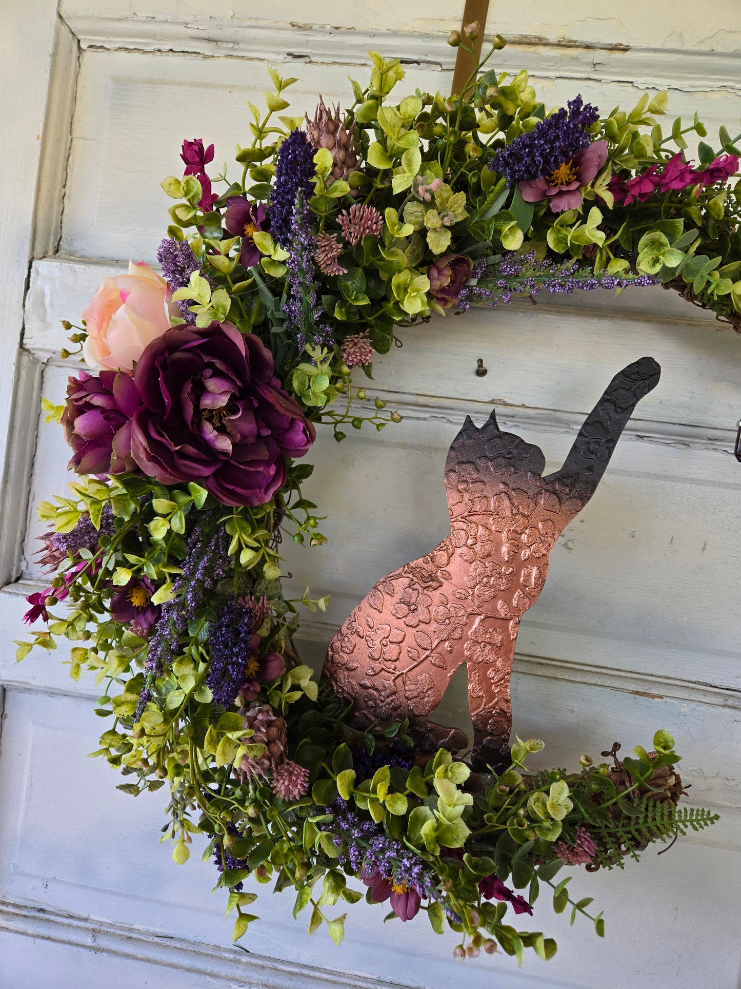 Black Cat Amethyst Crescent Moon Wreath