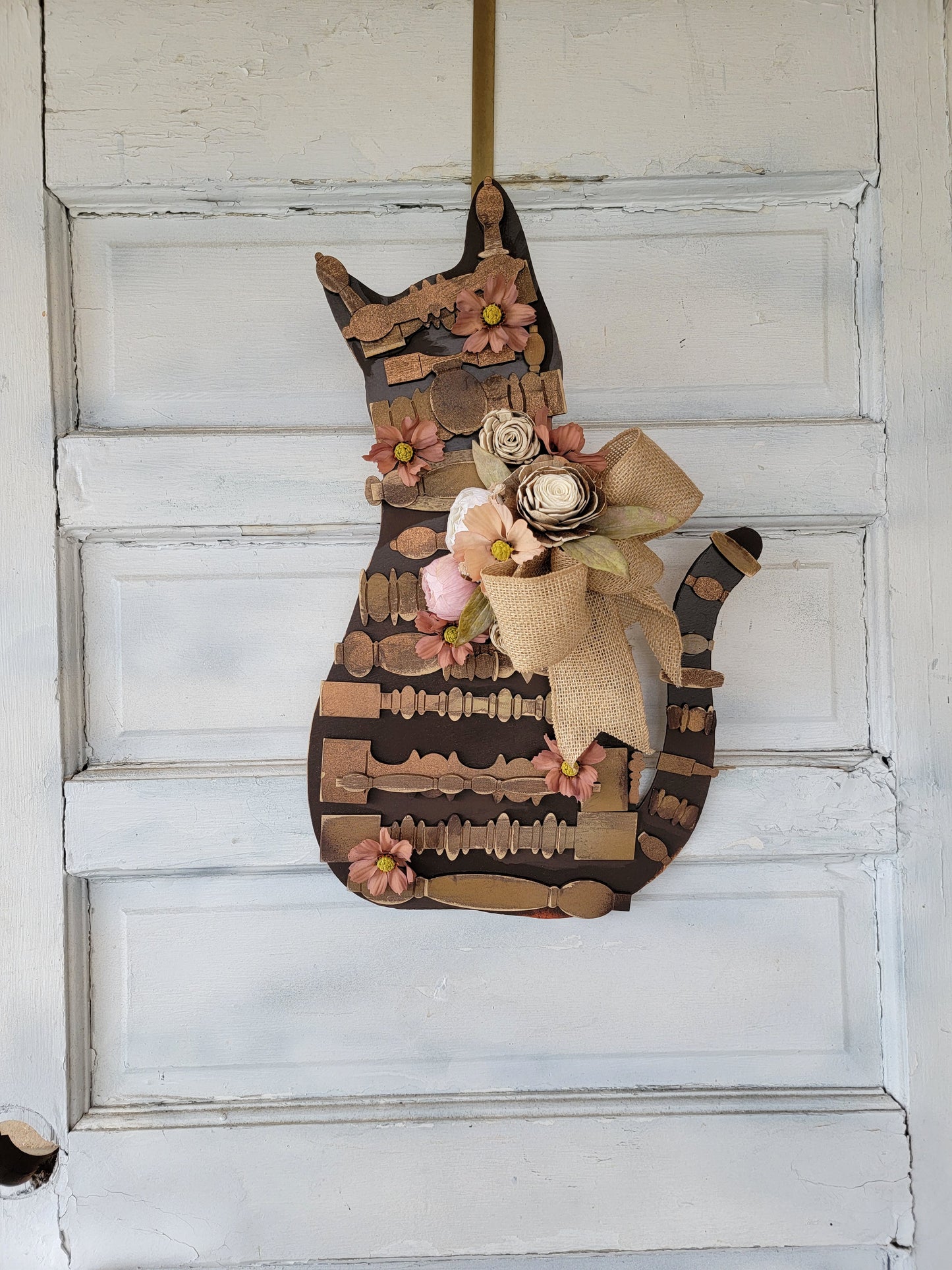 Rustic Spring Spindle Cat Wreath