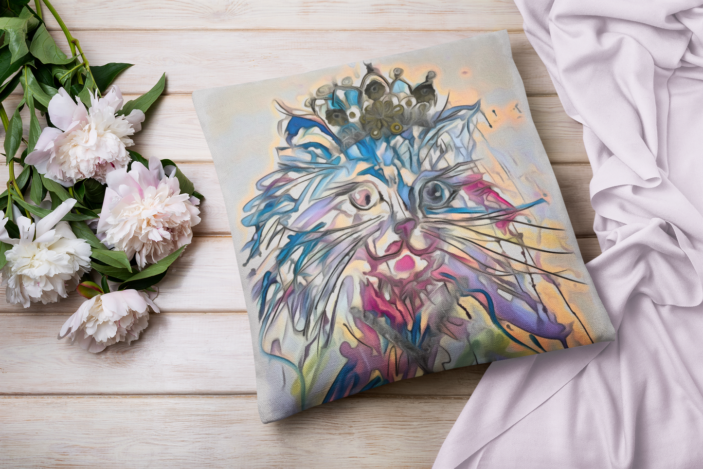 Girls Room Watercolor Princess Kitty Pillow Cover