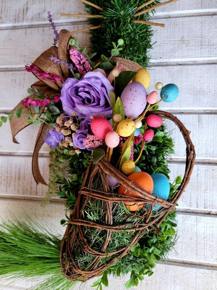 Easter Egg Basket Cat Wreath