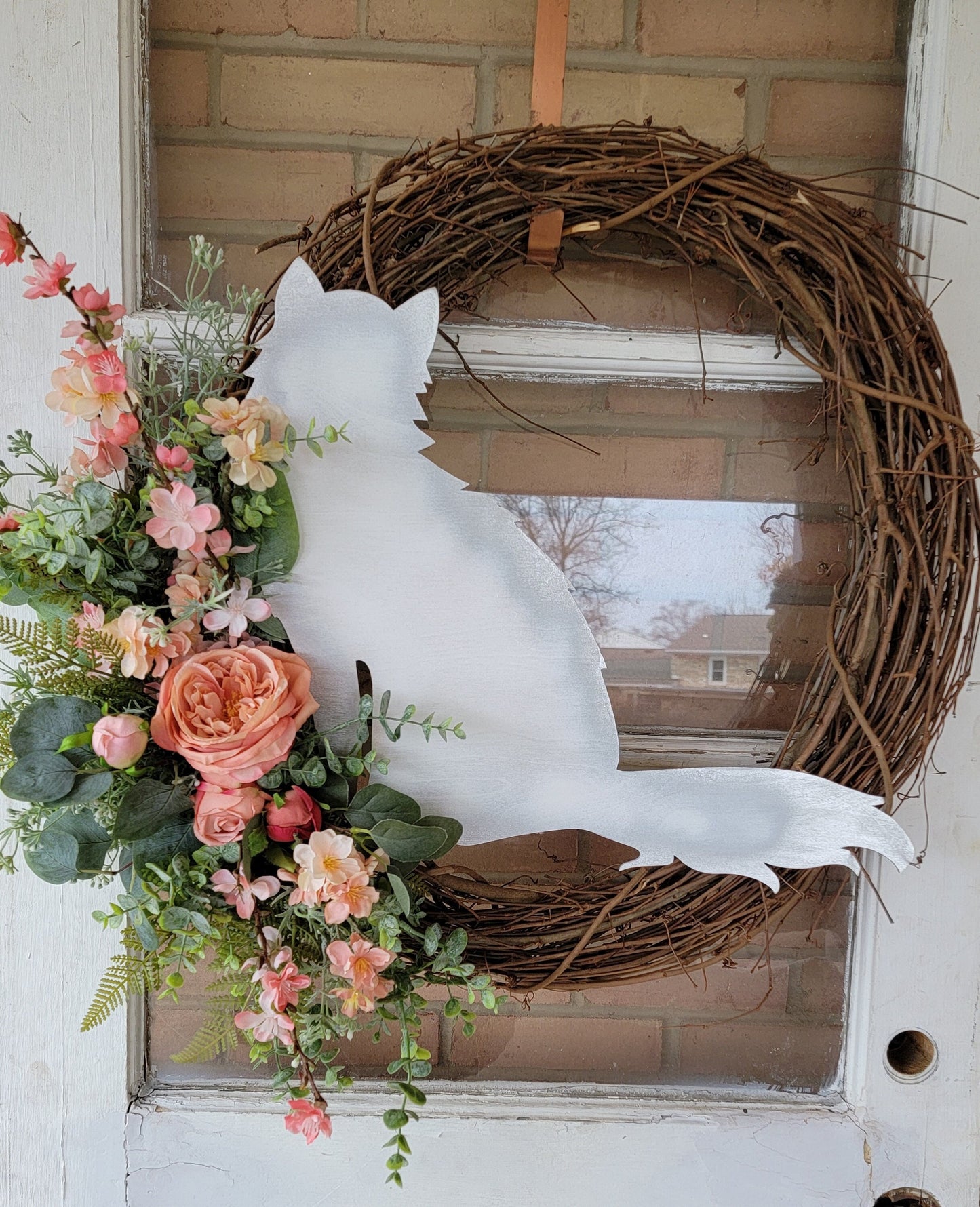 Extra Large Pink & Creamsicle Grapevine Cat Wreath