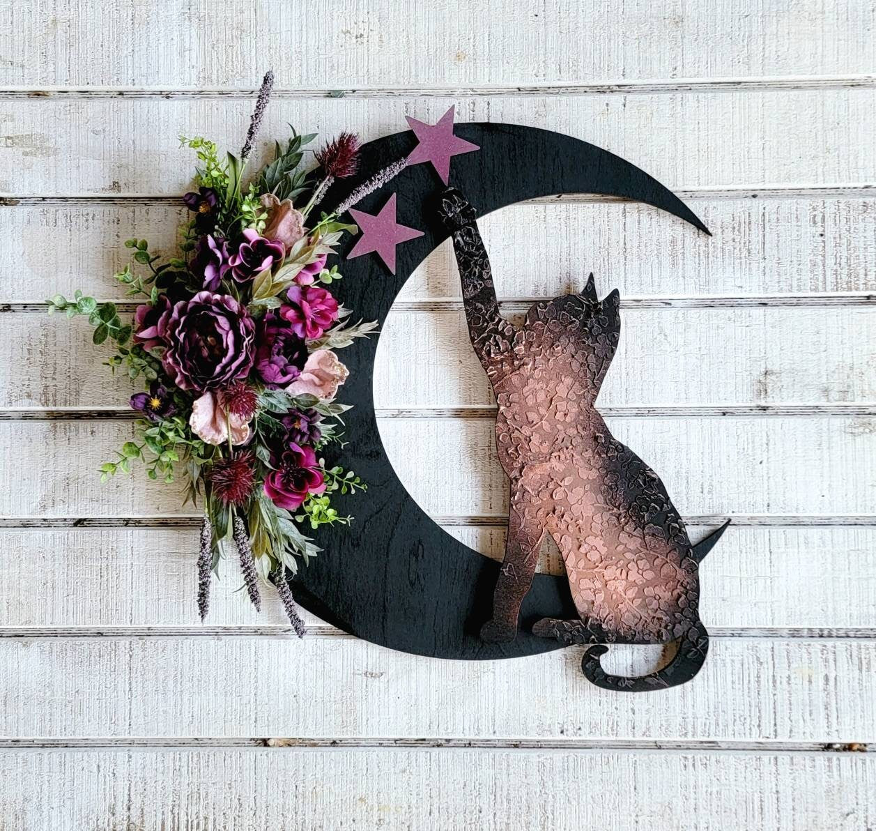 Extra Large Botanical Cat Crescent Moon Wreath