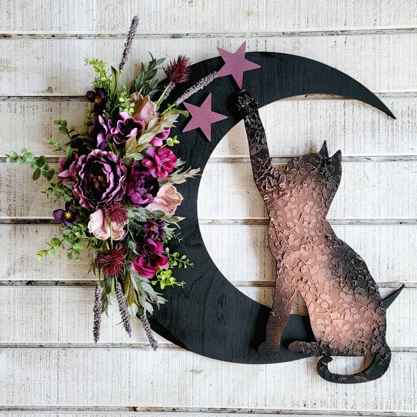 Extra Large Botanical Cat Crescent Moon Wreath