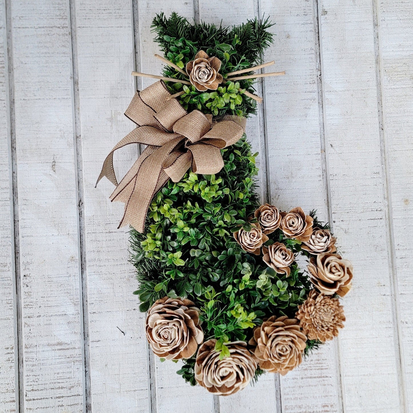 Wood Sola Flowers Cat Wreath