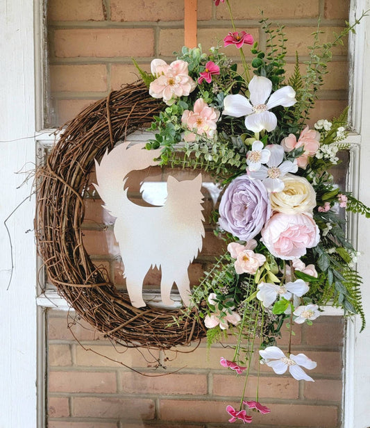 Spring Easter Fluffy Cat Grapevine Wreath