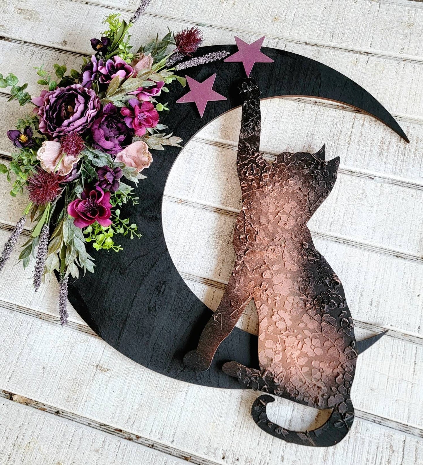 Extra Large Botanical Cat Crescent Moon Wreath