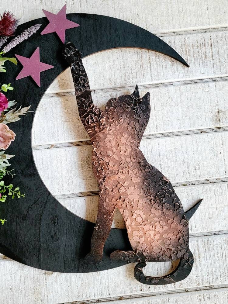 Extra Large Botanical Cat Crescent Moon Wreath