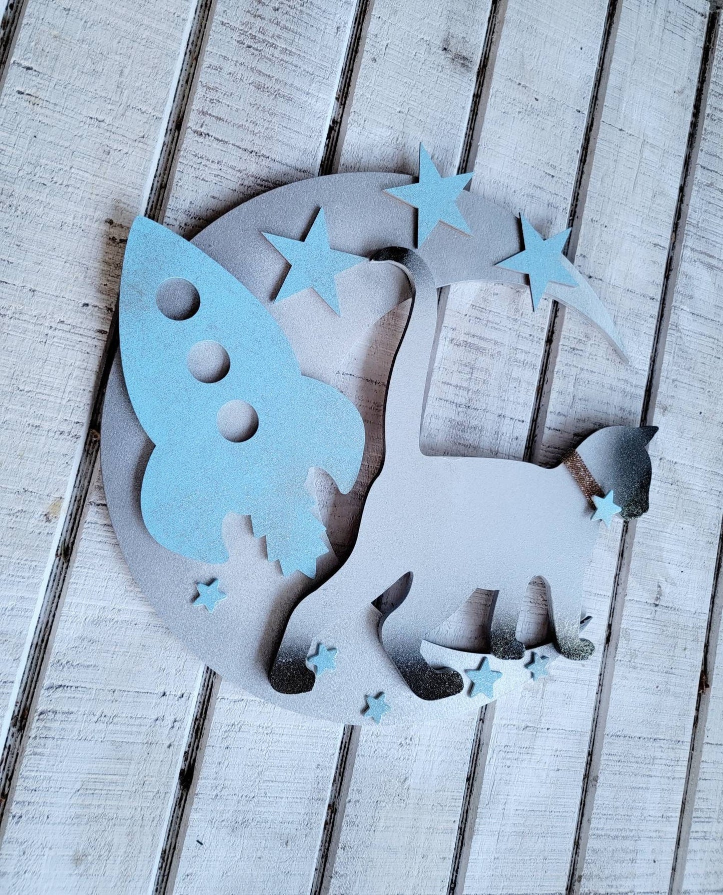 Blue Boys Nursery Moon Cat Wall Art