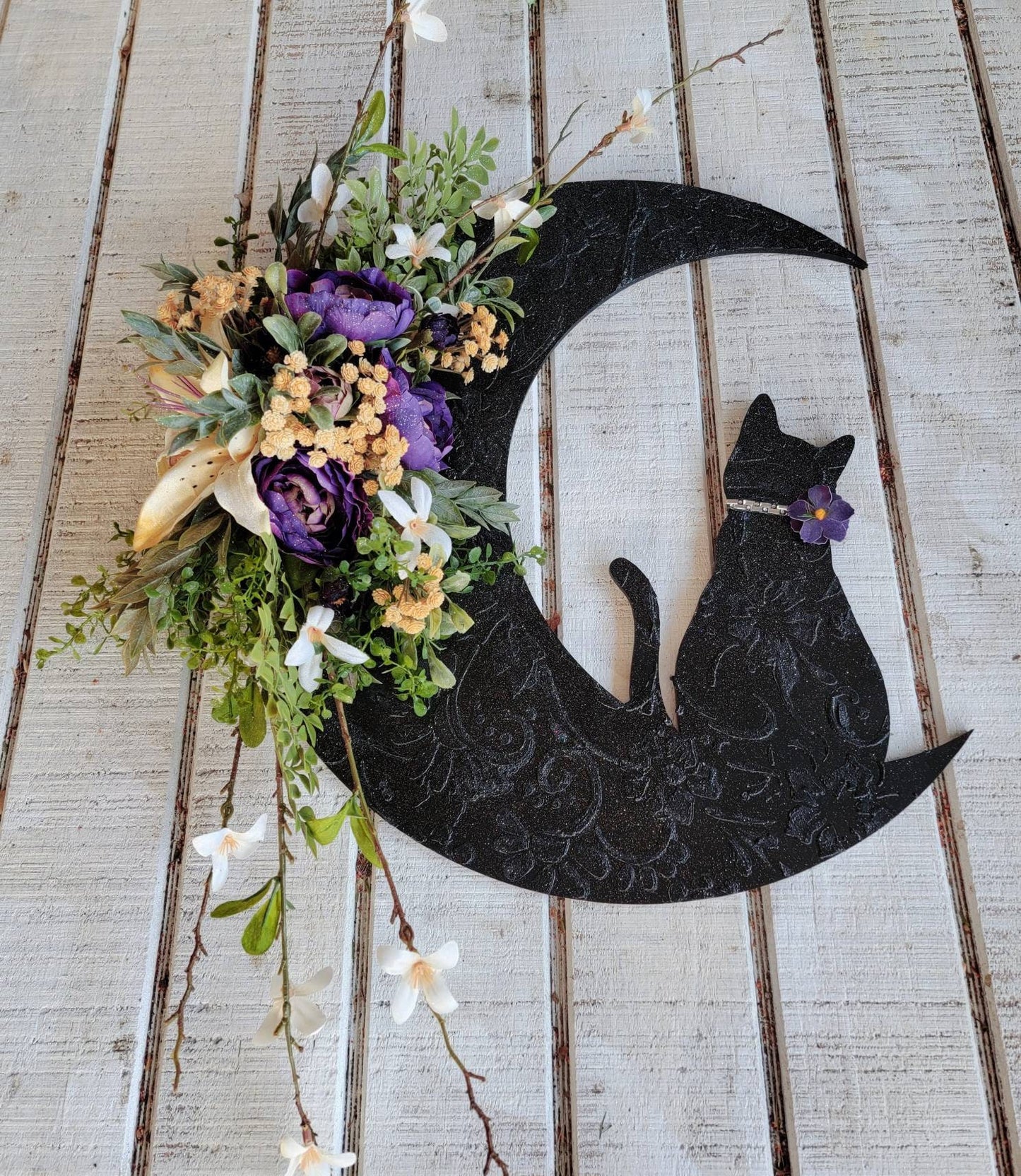 Gold Lily Purple Cat Moon Wreath