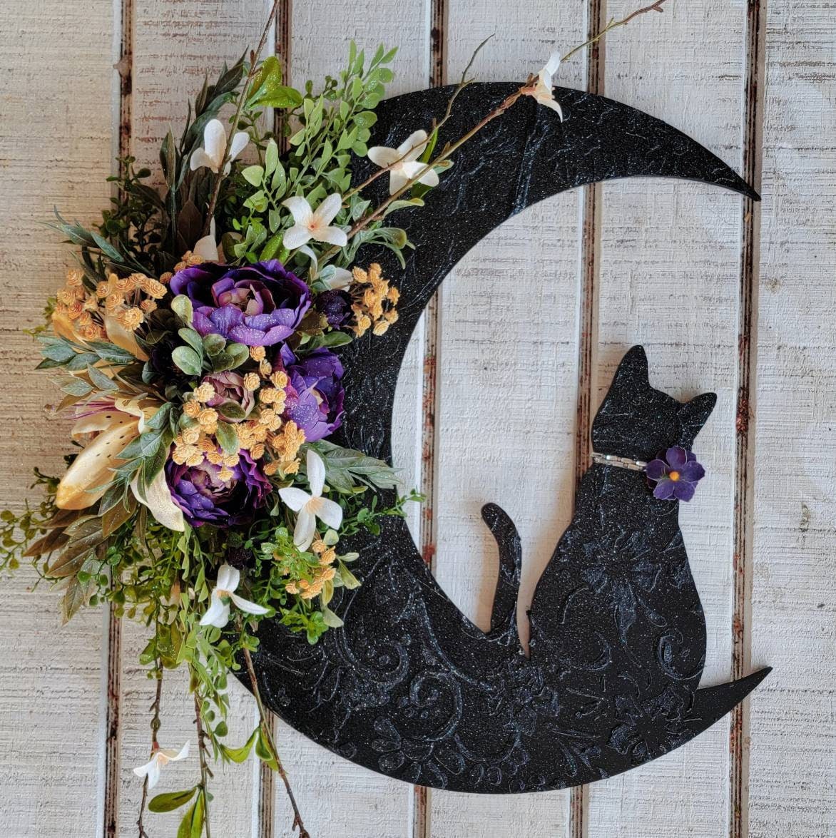 Gold Lily Purple Cat Moon Wreath