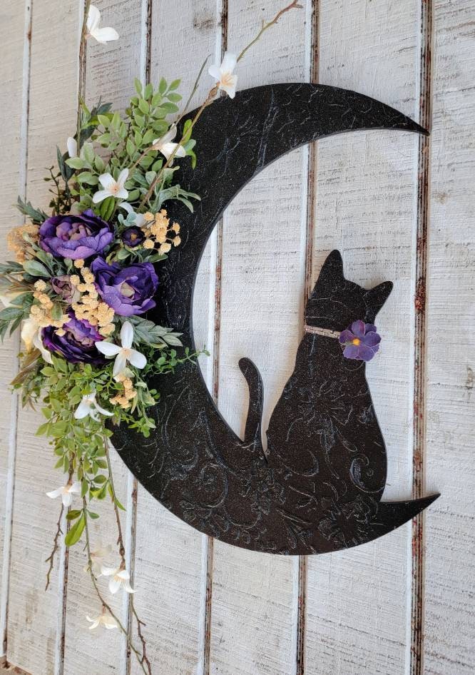 Gold Lily Purple Cat Moon Wreath