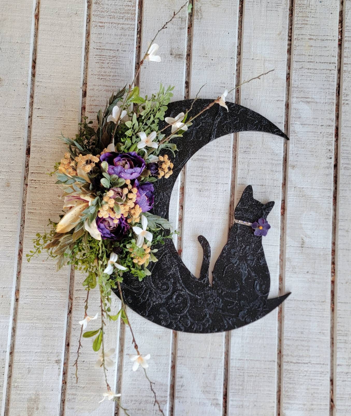 Gold Lily Purple Cat Moon Wreath