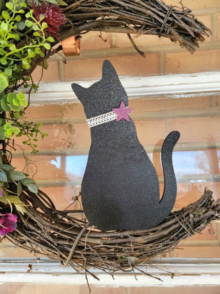 Purple & Pink Grapevine Crescent Moon Cat Wreath