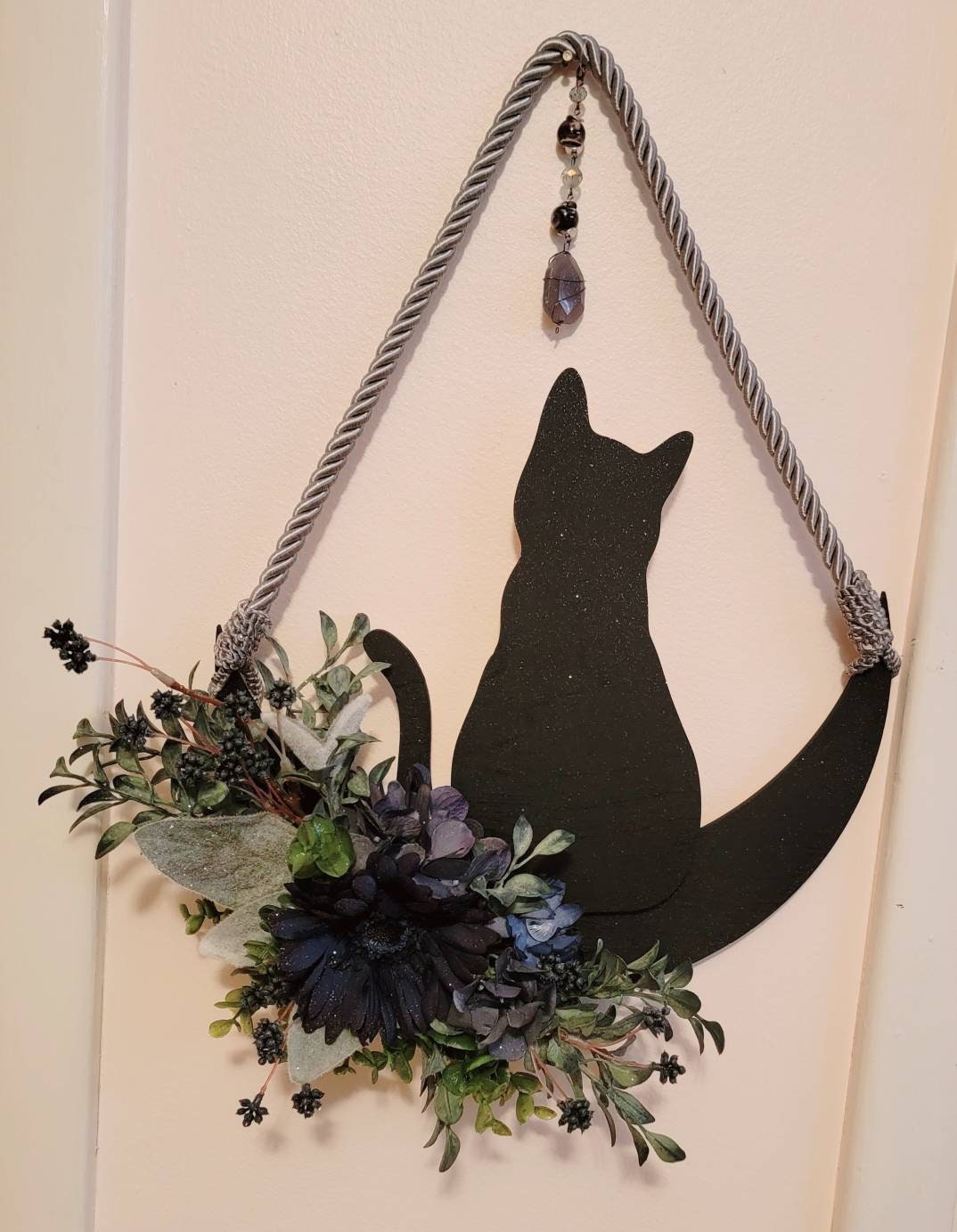 Blue Cat Crystal Waning Crescent Moon Wreath