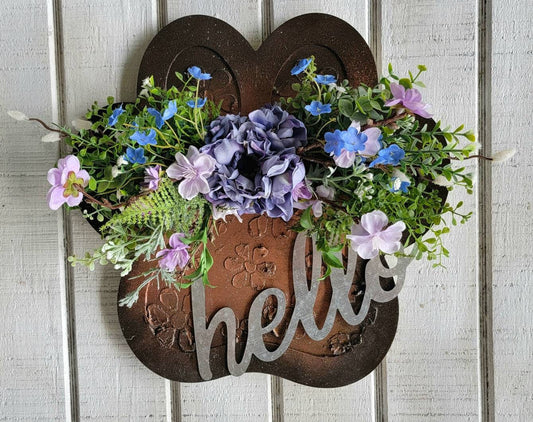 Purple & Blue "Hello" Cat or Dog Wooden Paw Print