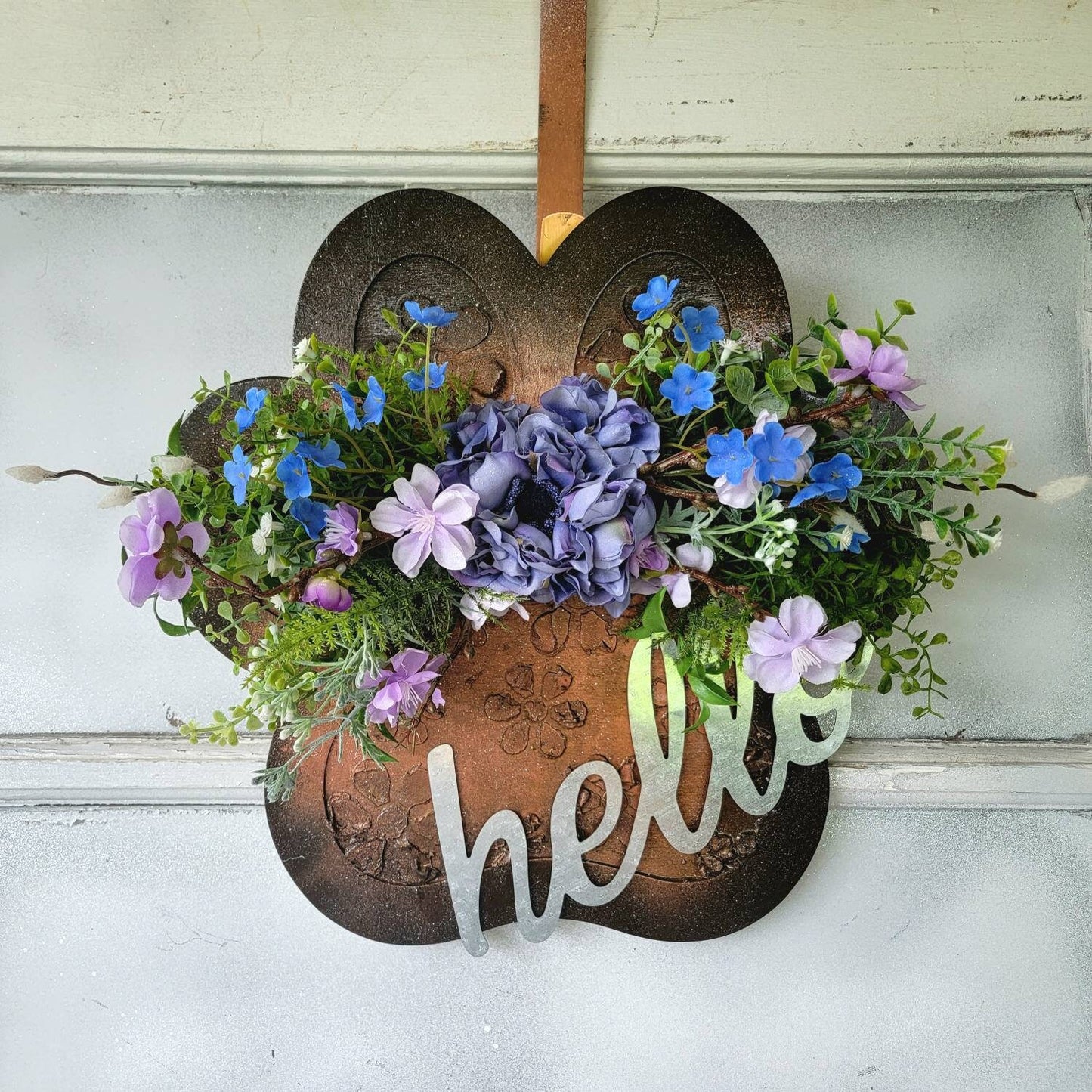 Purple & Blue "Hello" Cat or Dog Wooden Paw Print