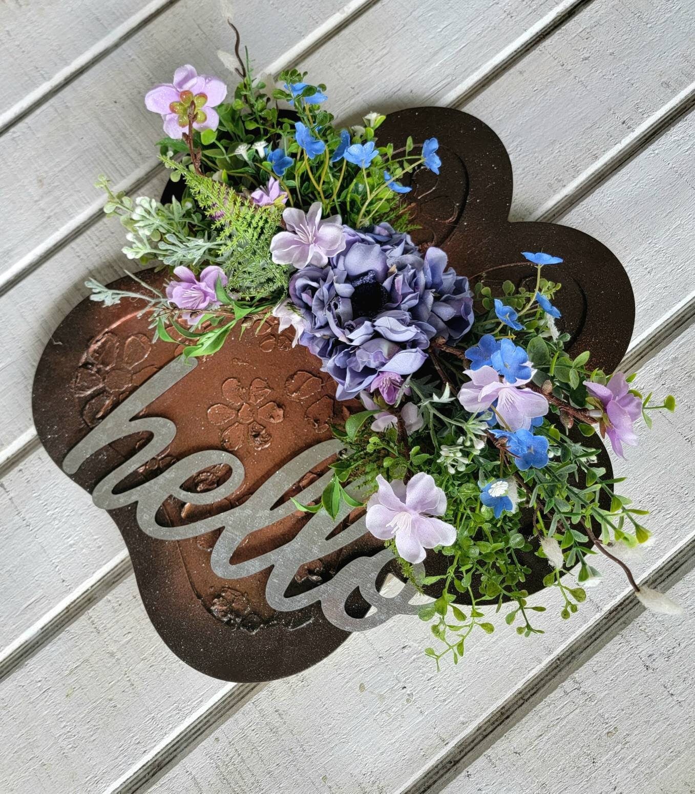 Purple & Blue "Hello" Cat or Dog Wooden Paw Print