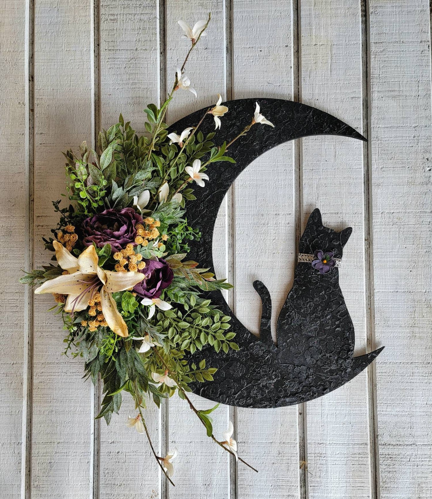 Gold Lily Purple Cat Moon Wreath