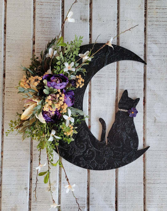 Gold Lily Purple Cat Moon Wreath